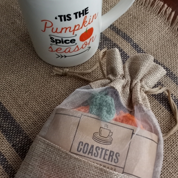 Pumpkin Coasters 4pc set handmade by seller crochet 100% cotton, hot or cold use - Picture 9 of 11